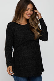 Black Soft Brushed Long Sleeve Maternity Babydoll Top