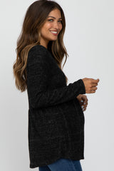 Black Soft Brushed Long Sleeve Maternity Babydoll Top