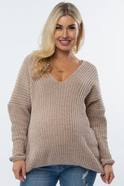 Mocha Soft Knit V-Neck Maternity Sweater