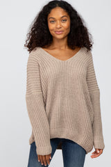 Mocha Soft Knit V-Neck Maternity Sweater