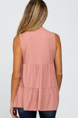 Mauve Ribbed Mock Neck Tiered Maternity Top