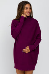 Plum Funnel Neck Dolman Sleeve Maternity Mini Dress