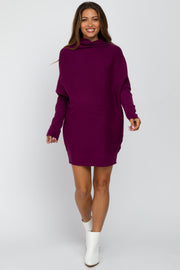 Plum Funnel Neck Dolman Sleeve Maternity Mini Dress