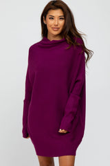 Plum Funnel Neck Dolman Sleeve Mini Dress