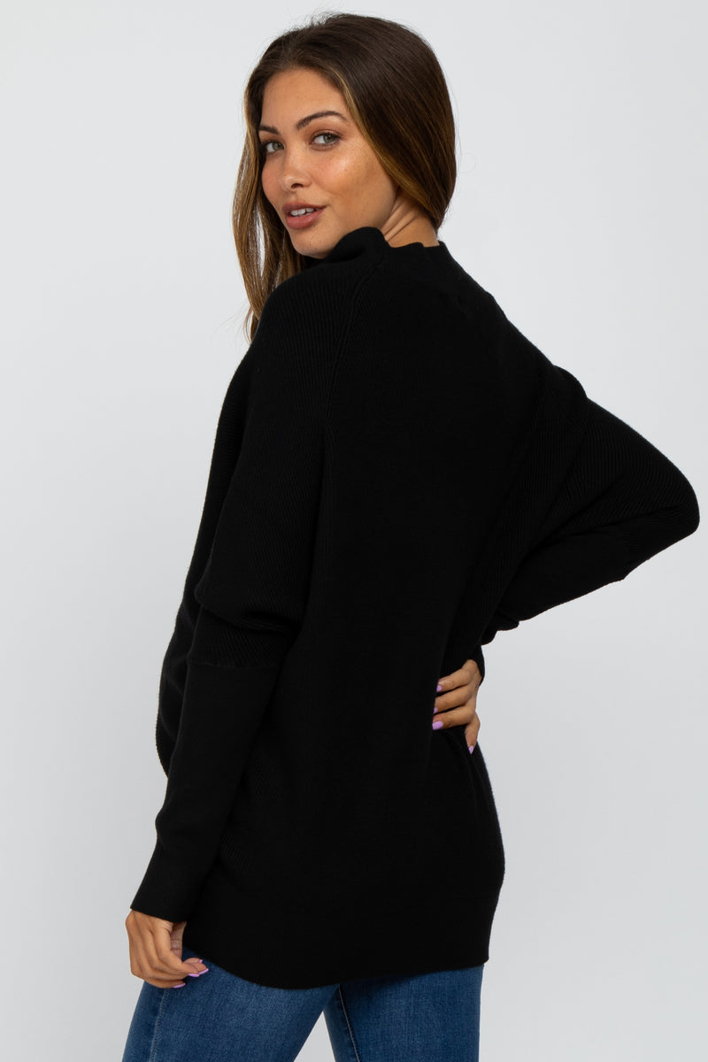 Black Funnel Neck Dolman Sleeve Maternity Sweater– PinkBlush