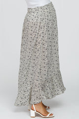 Cream Floral Button Accent Maternity Maxi Skirt