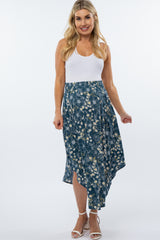 Teal Floral Smocked Maternity Midi Skirt