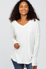 Ivory Waffle Knit Long Sleeve Top