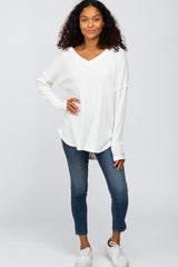 Ivory Waffle Knit Long Sleeve Top