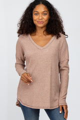 Taupe Waffle Knit Long Sleeve Top