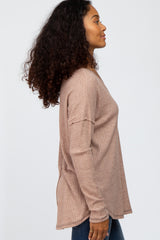 Taupe Waffle Knit Long Sleeve Top