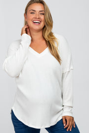 Ivory Waffle Knit Long Sleeve Maternity Plus Top