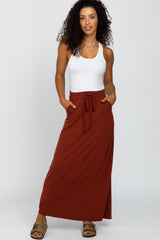 Rust Drawstring Maxi Skirt