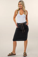 Charcoal Animal Print Tie Front Accent Maternity Skirt