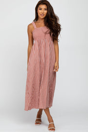 Mauve Striped Smoked Midi Dress