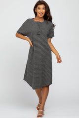 Charcoal Striped Henley Midi Dress