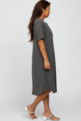 Charcoal Striped Henley Midi Dress