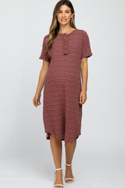 Rust Striped Henley Maternity Midi Dress