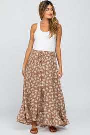 Taupe Floral Hi-Low Button Front Maternity Skirt