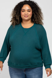 Teal Waffle Knit Dolman Sleeve Plus Maternity Top