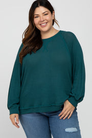 Teal Waffle Knit Dolman Sleeve Plus Top