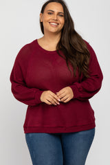 Burgundy Waffle Knit Dolman Sleeve Plus Top