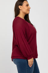 Burgundy Waffle Knit Dolman Sleeve Plus Top