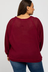 Burgundy Waffle Knit Dolman Sleeve Plus Top