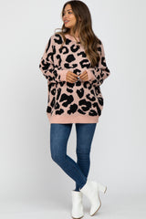 Pink Animal Print Oversized Maternity Sweater