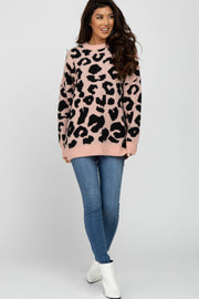 Pink Animal Print Oversized Sweater