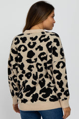 Beige Animal Print Oversized Maternity Sweater