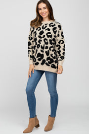 Beige Animal Print Oversized Sweater