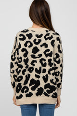 Beige Animal Print Oversized Sweater