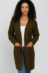 Olive Mixed Knit Chunky Cardigan