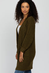 Olive Mixed Knit Chunky Cardigan