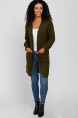 Olive Mixed Knit Chunky Cardigan