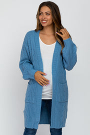 Blue Mixed Knit Chunky Maternity Cardigan