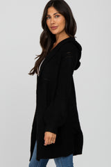 Black Open Knit Hooded Cardigan