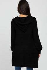 Black Open Knit Hooded Cardigan