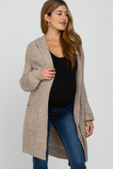 Mocha Open Knit Hooded Maternity Cardigan