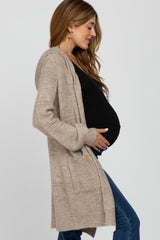 Mocha Open Knit Hooded Maternity Cardigan