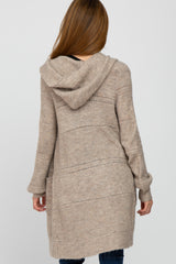 Mocha Open Knit Hooded Maternity Cardigan