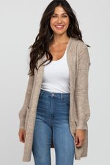 Mocha Open Knit Hooded Maternity Cardigan