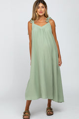 Light Green Bow Strap Maternity Midi Dress