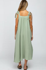 Light Green Bow Strap Maternity Midi Dress