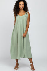 Light Green Bow Strap Maternity Midi Dress