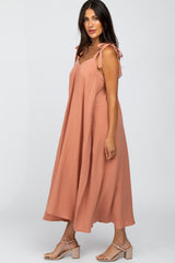 Dark Peach Bow Strap Midi Dress