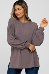 Purple Crochet Accent Long Sleeve Top