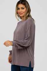 Purple Crochet Accent Long Sleeve Top