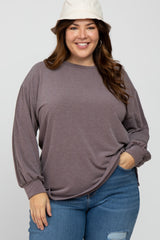 Purple Crochet Accent Long Sleeve Maternity Plus Top